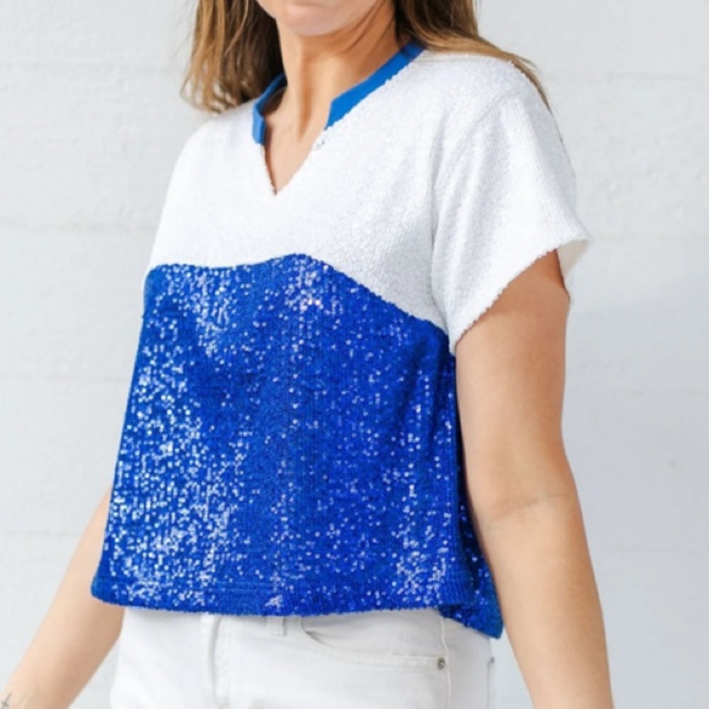 Mary Square Diane Blue and White Sequin Top